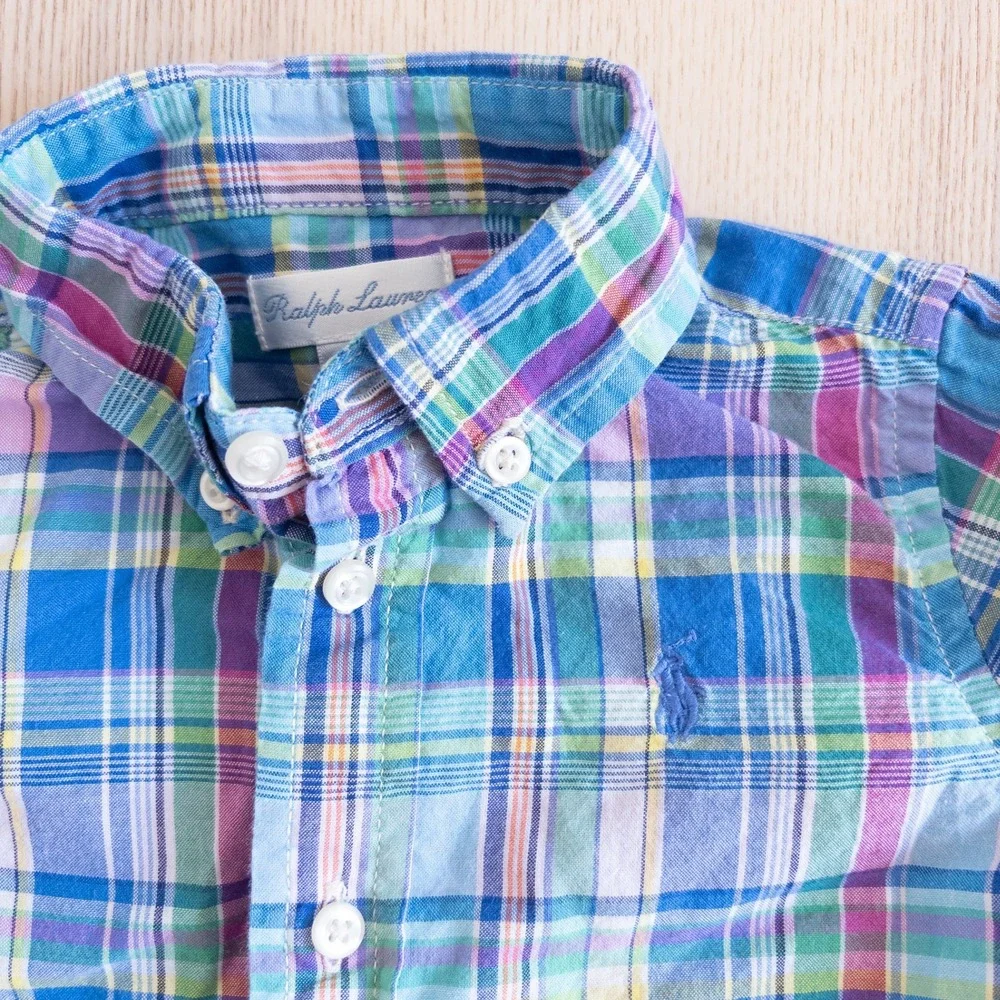 Ralph Lauren Plaid Button Down Shirt Blue Purple Multi Long Sleeve Toddler 18M